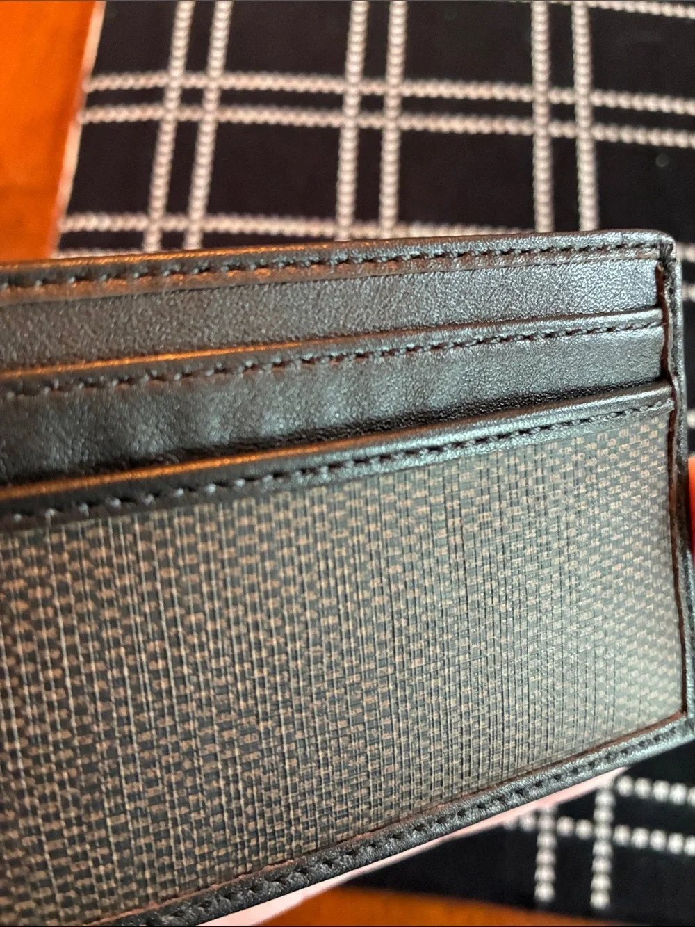 Coach Men’s Espresso Textured Leather Card Holder Case Black/Brown F74814